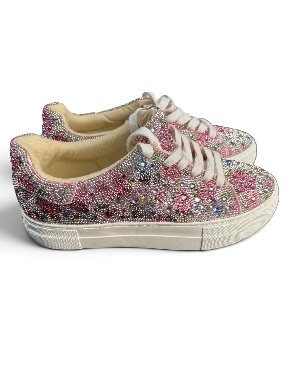 Sale‼️ Betsey Johnson Pink Crystal Floral Lace-Up Sneakers - Picture 2 of 6